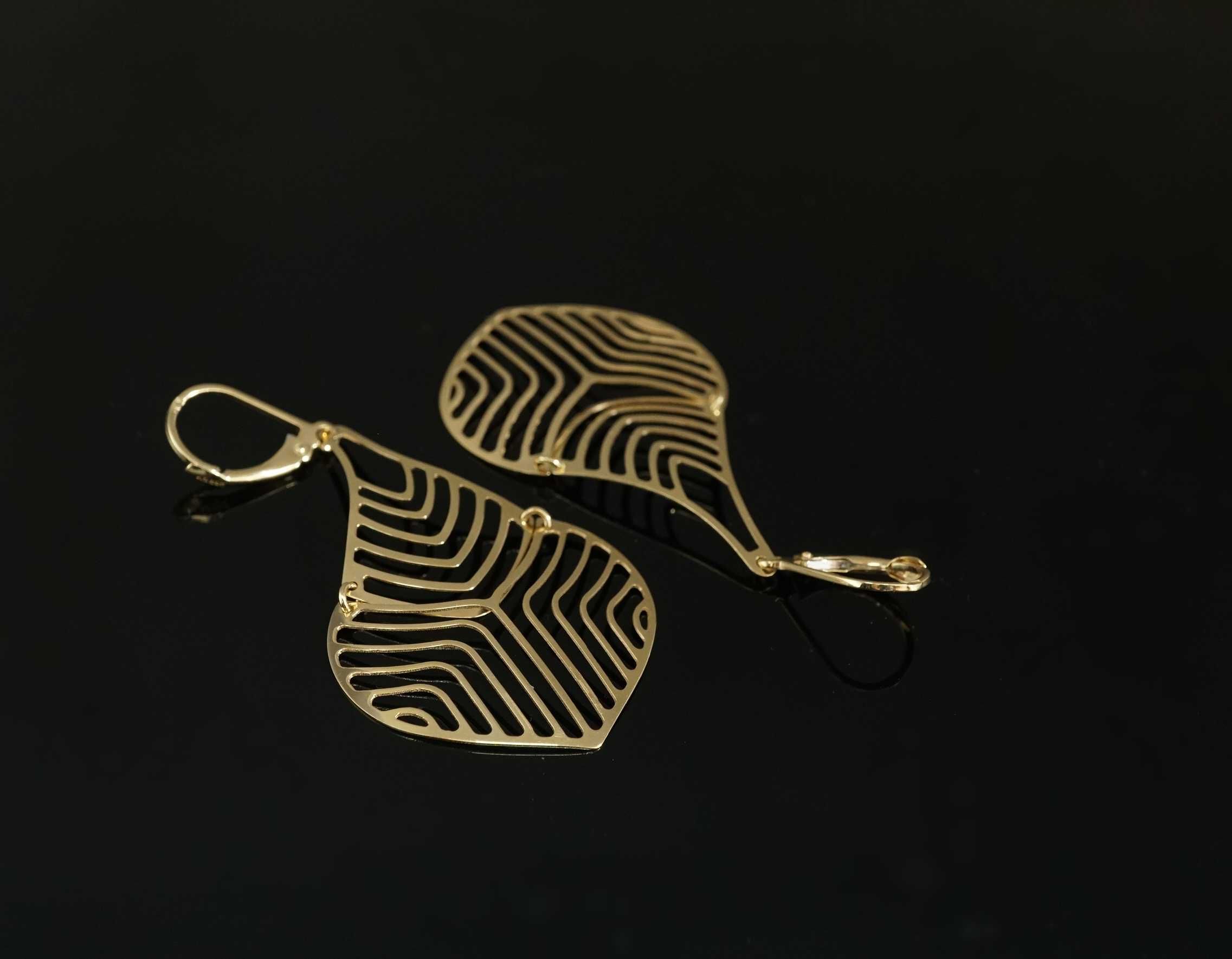 Złoto 585-złote kolczyki wiszące orientalne  listki