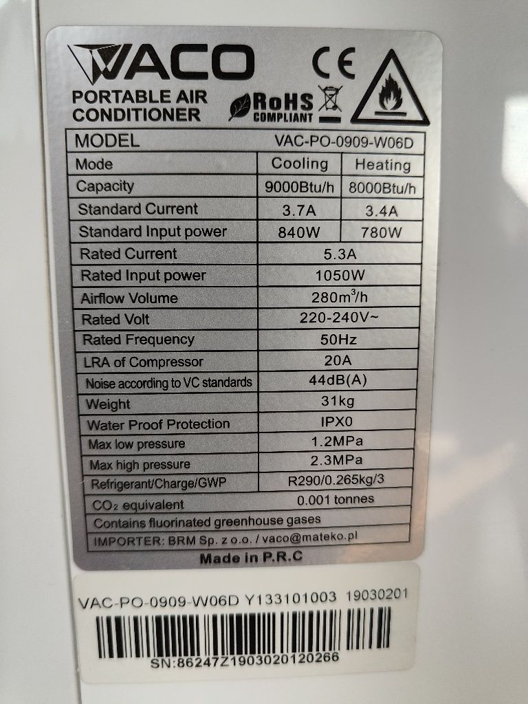 Klimatyzator przenośny VACO