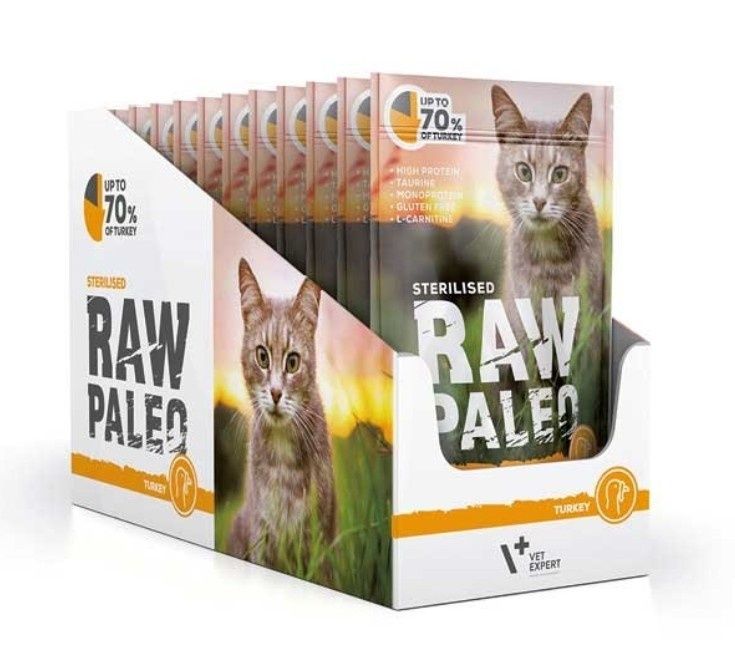 RAW PALEO STERILISED TURKEY 12x100g - mokra karma dla kotów sterylizow