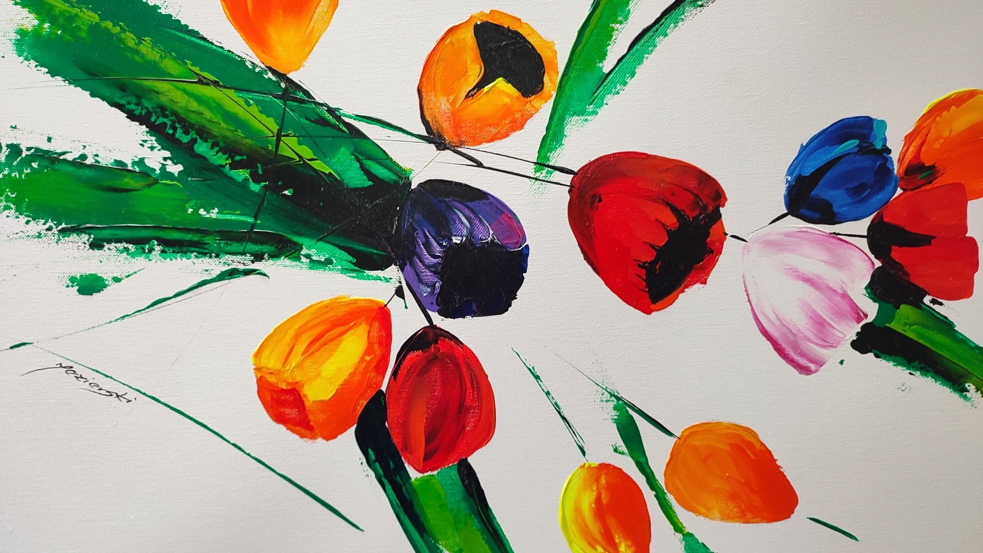 Obraz abstrakcja kwiaty kolor olej na płótnie 60x60 cm Warszawa