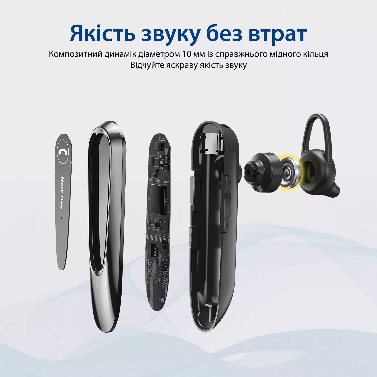 Блютуз гарнитура bluetooth 5.0 для телефону водія New Bee LC-B45 eng