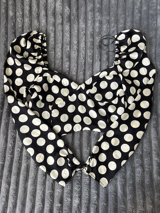 чорний топ (блузка) в великий горошок