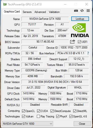 Видеокарта Colorful GTX 1650 (GDDR6 Samsung)