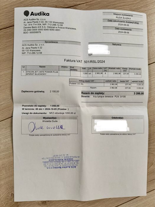 Aparat słuchowy raz użyty OTICON JET 2 BTE PP C090 - na gwarancji