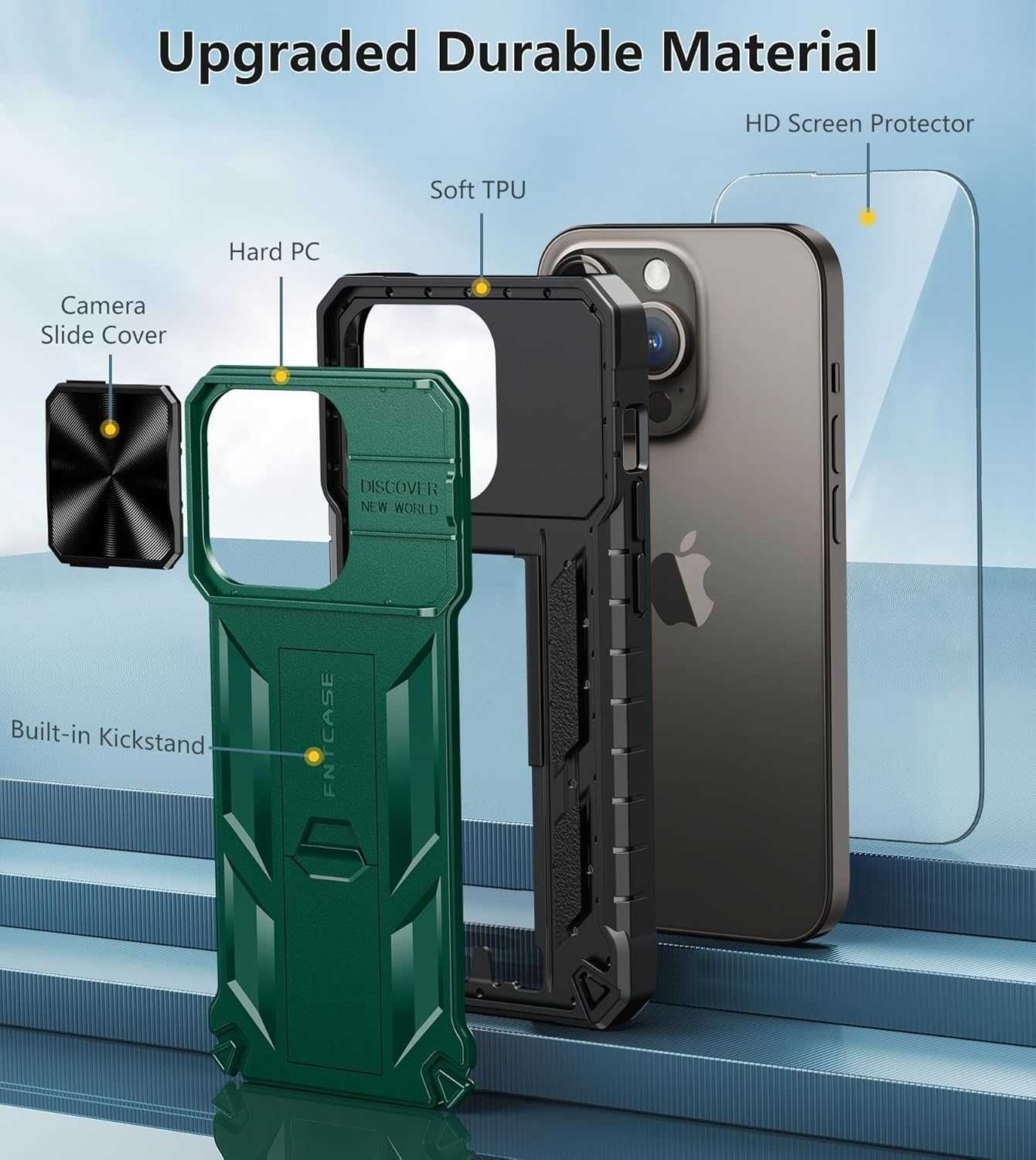 FNTCASE etui do IPHONE 13 PRO 14 PRO osłona aparatu pancerne +  szkło