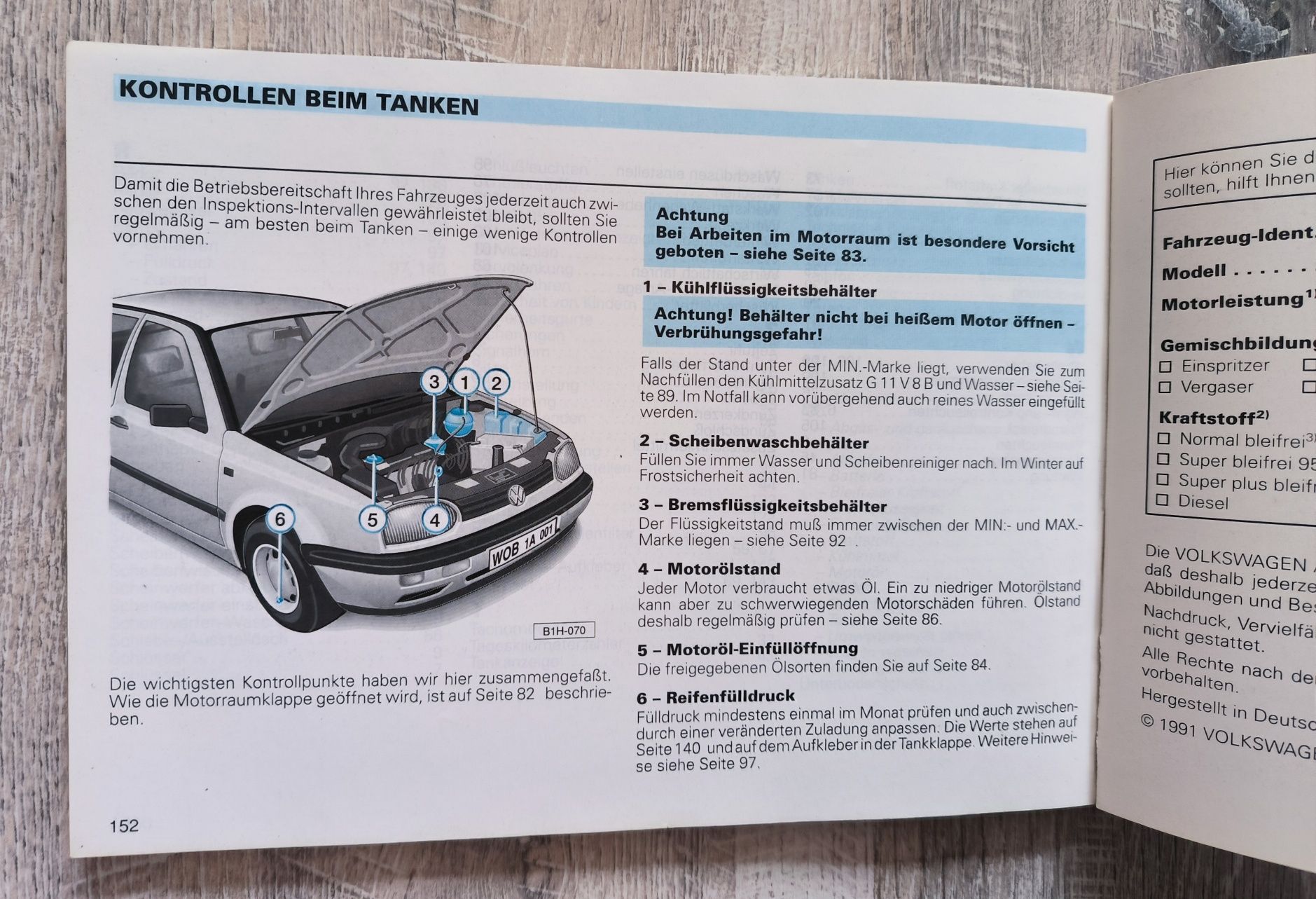 Instrukcja obsługi Volkswagen Golf II fabryczna z 1991 roku