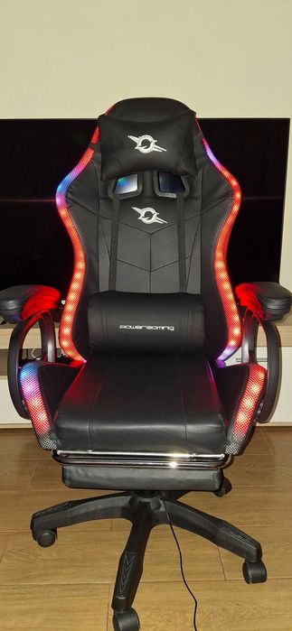 Cadeira Gaming PowerGaming LED RGB – Preta, com Apoio para os Pés