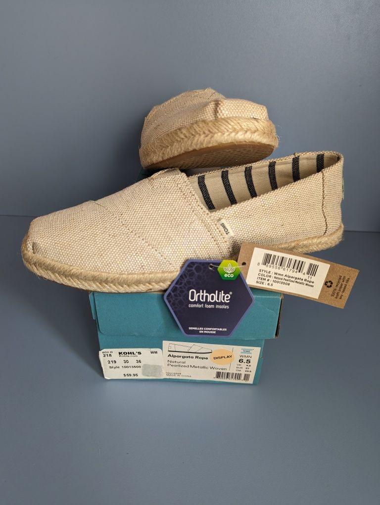 НОВЫЕ женские эспадрильи TOMS Alpargata Rope Beige EU37 US6.5