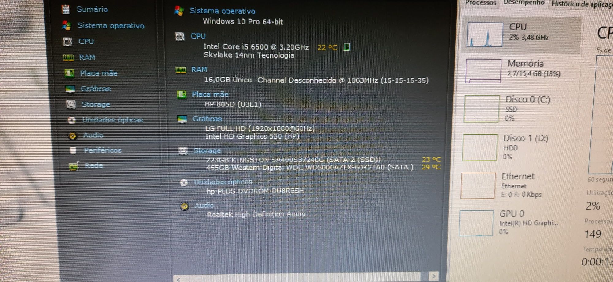 Pç HP 600G2-6ªG|i5.6500-3.2Ghz|16G-DDr4|SSD256G+HDD500G|W10|W11