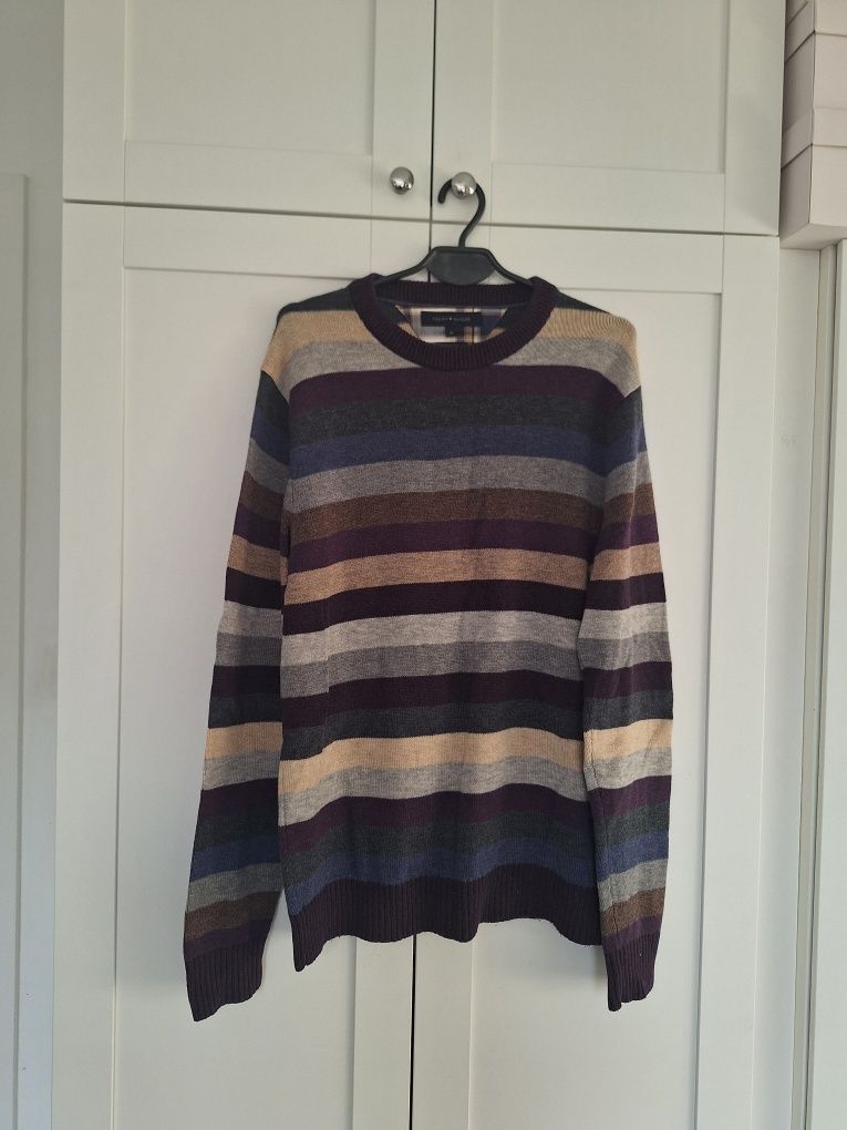 Luksusowy oryginalnn sweter męski tommy hilfiger jeans w paski casual