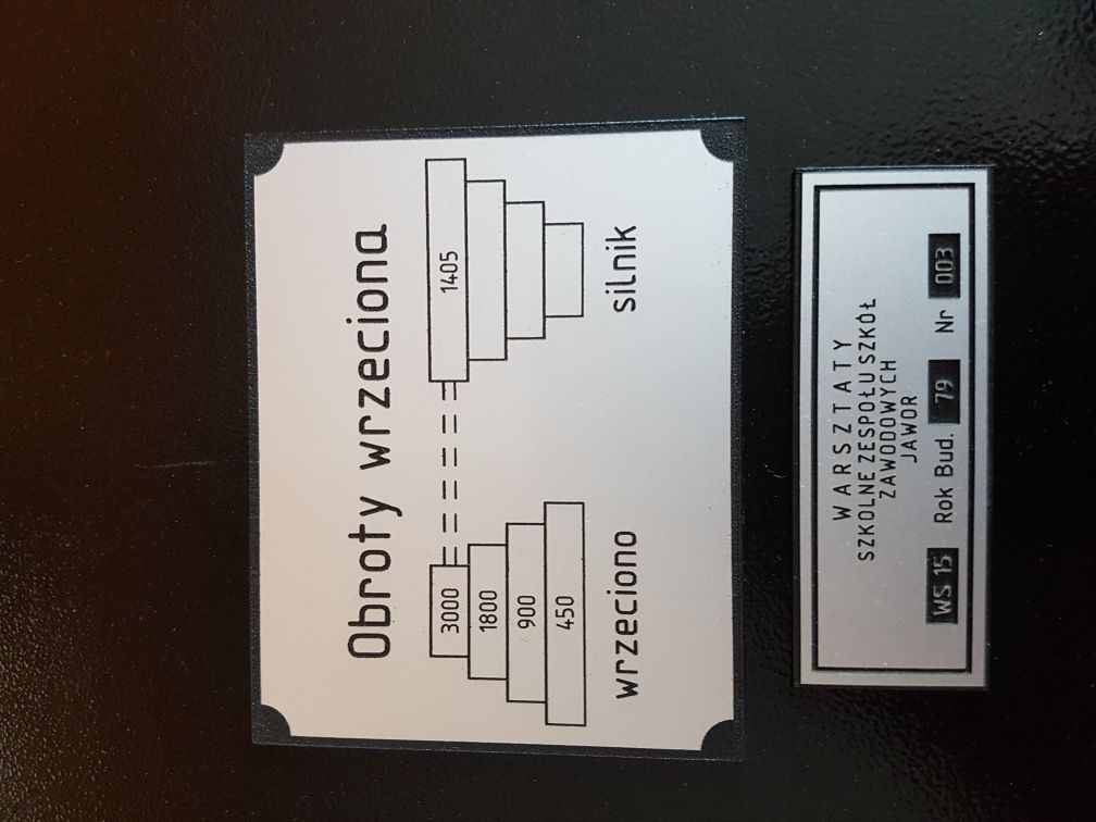 Wiertarka WS-15 Tabliczka Tabliczki Obroty wrzeciona
