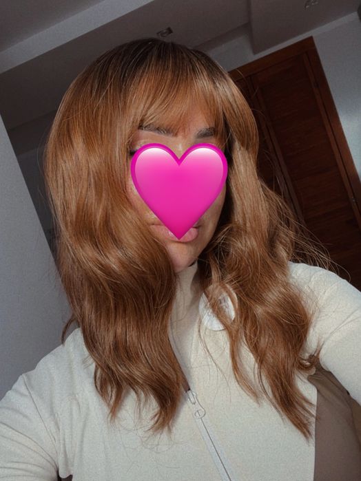 Rude włosy fale loki  grzywka peruka dla kobiet gęsta ciepły odcień