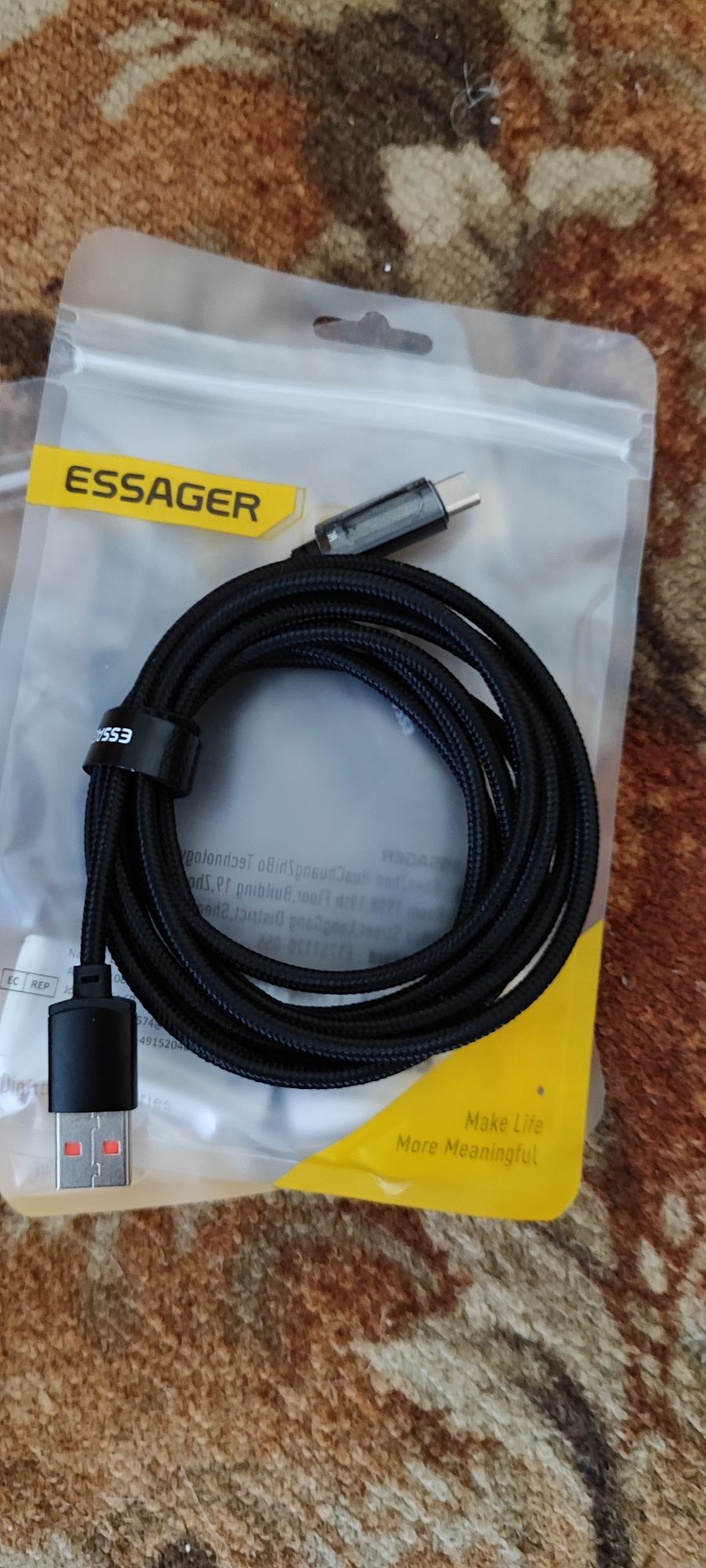 Кабель 1-2метра Essager USB-TypeC i Type C-C на 100 вт з дисплеєм