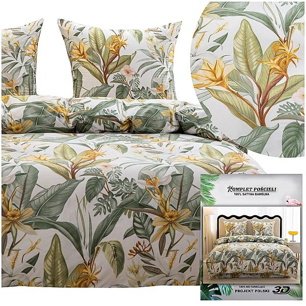 Pościel 160x200/4 części komplet poszewki 70x80 satynowa Maria liście
