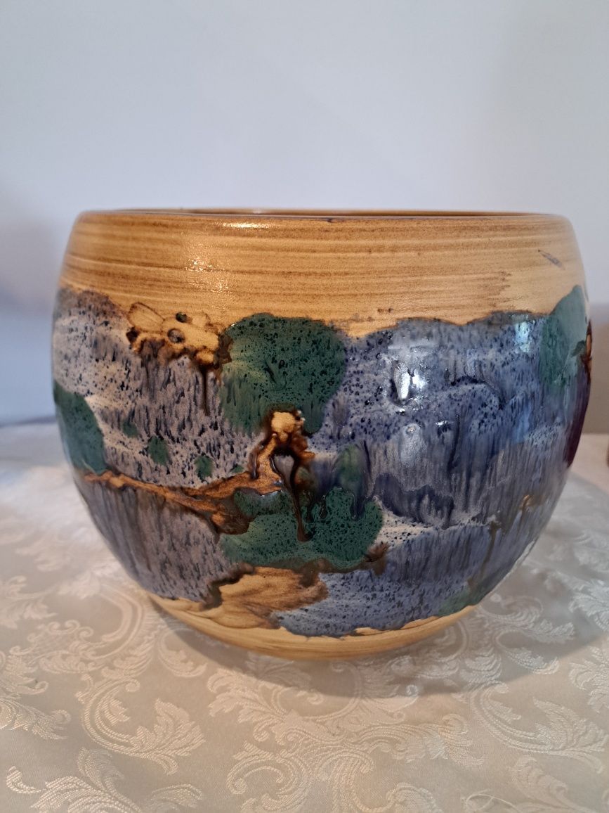 Donica, osłonka ceramiczna ręcznie malowana