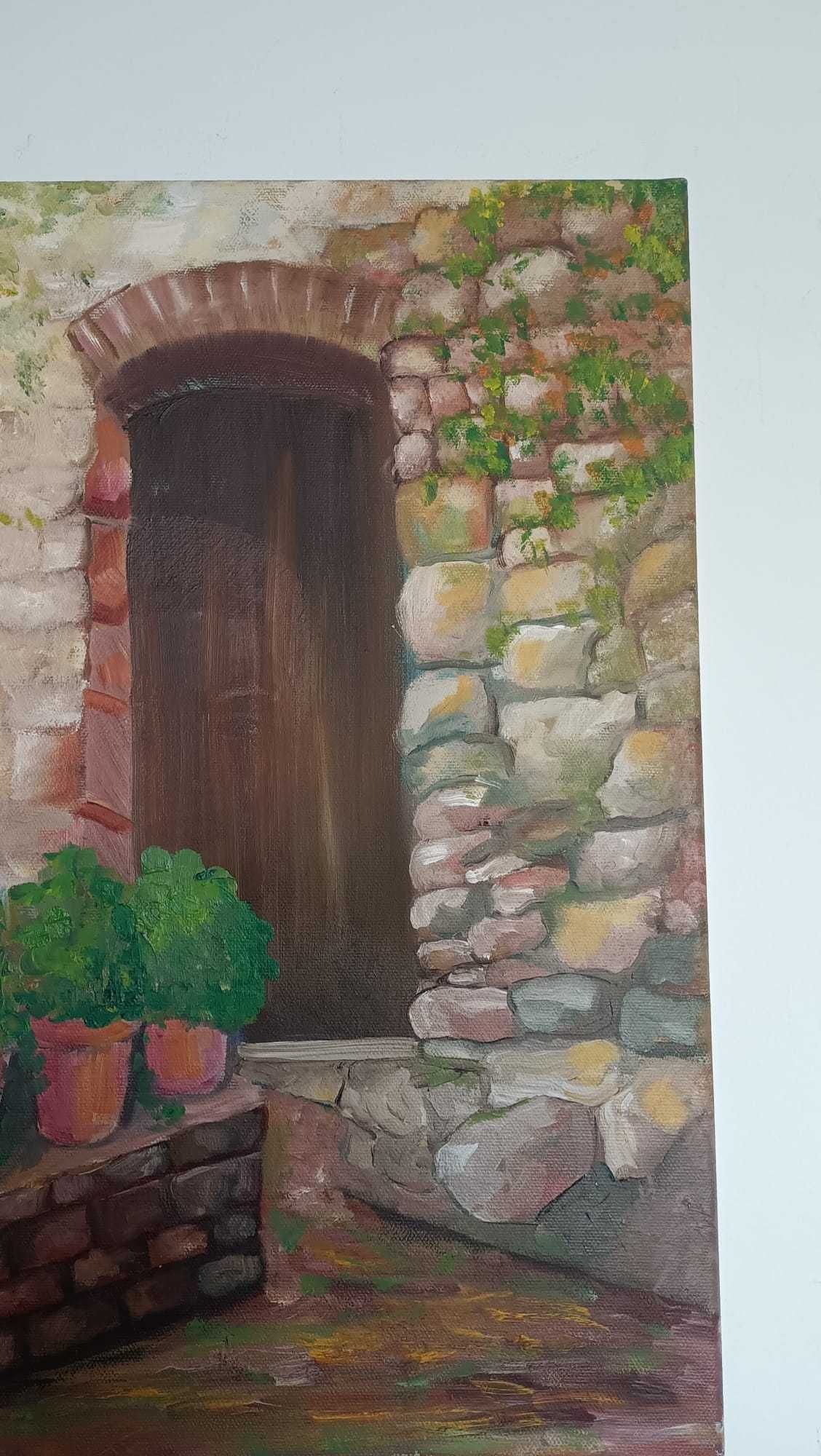Porta em casa de pedra - oleo sobre tela