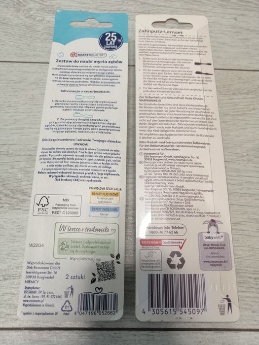 Zestaw 2 opakowań szczoteczek do nauki mycia zębów Babydream Rossmann