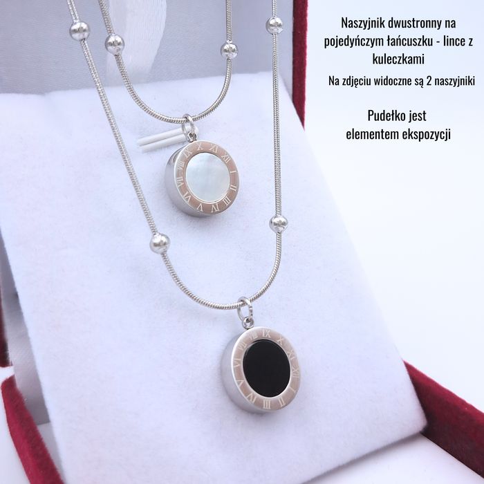 Naszyjnik z Dwustronną Zawieszką Srebrny Zegar Stal Chirurgiczna