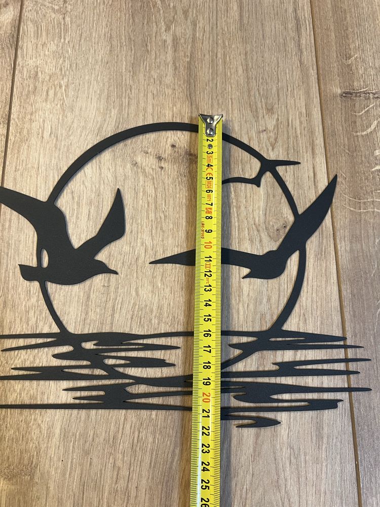 Metalowa, geometryczna ozdoba na ścianę, dekoracja, obraz, ptaki