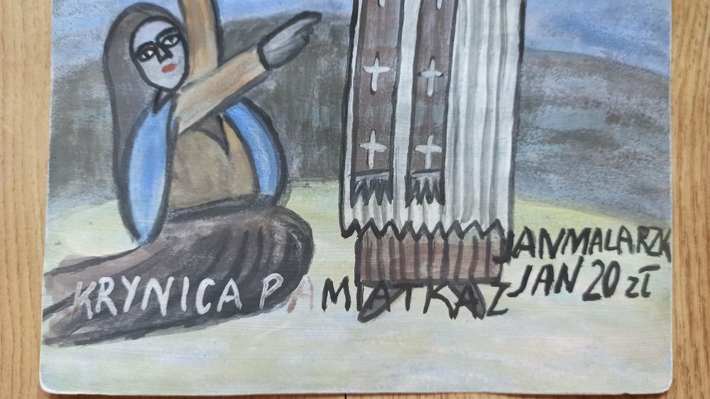 Nikifor Krynicki - Piękna akwarela "Święty z obrazem"  Krynica