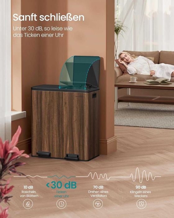 Kosz na śmieci  2 x 30 l , metalowy, plastikowymi wiaderkami ,orzech