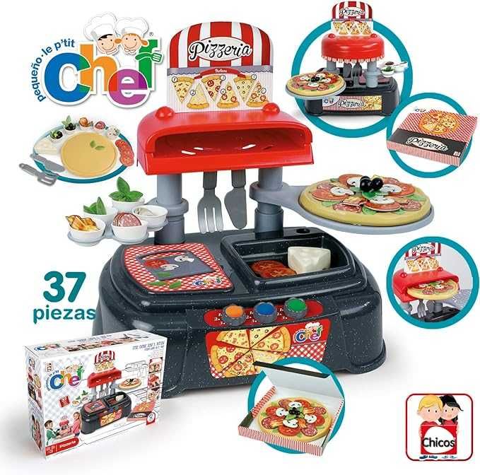 DESCONTO Chicos - Pequeno chef pizzaria de brinquedo com 37 acessorios