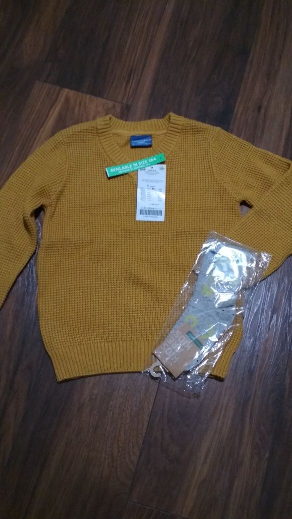 Nowy sweter r. 122 musztardowy coccodrillo+skarpetki r. 30