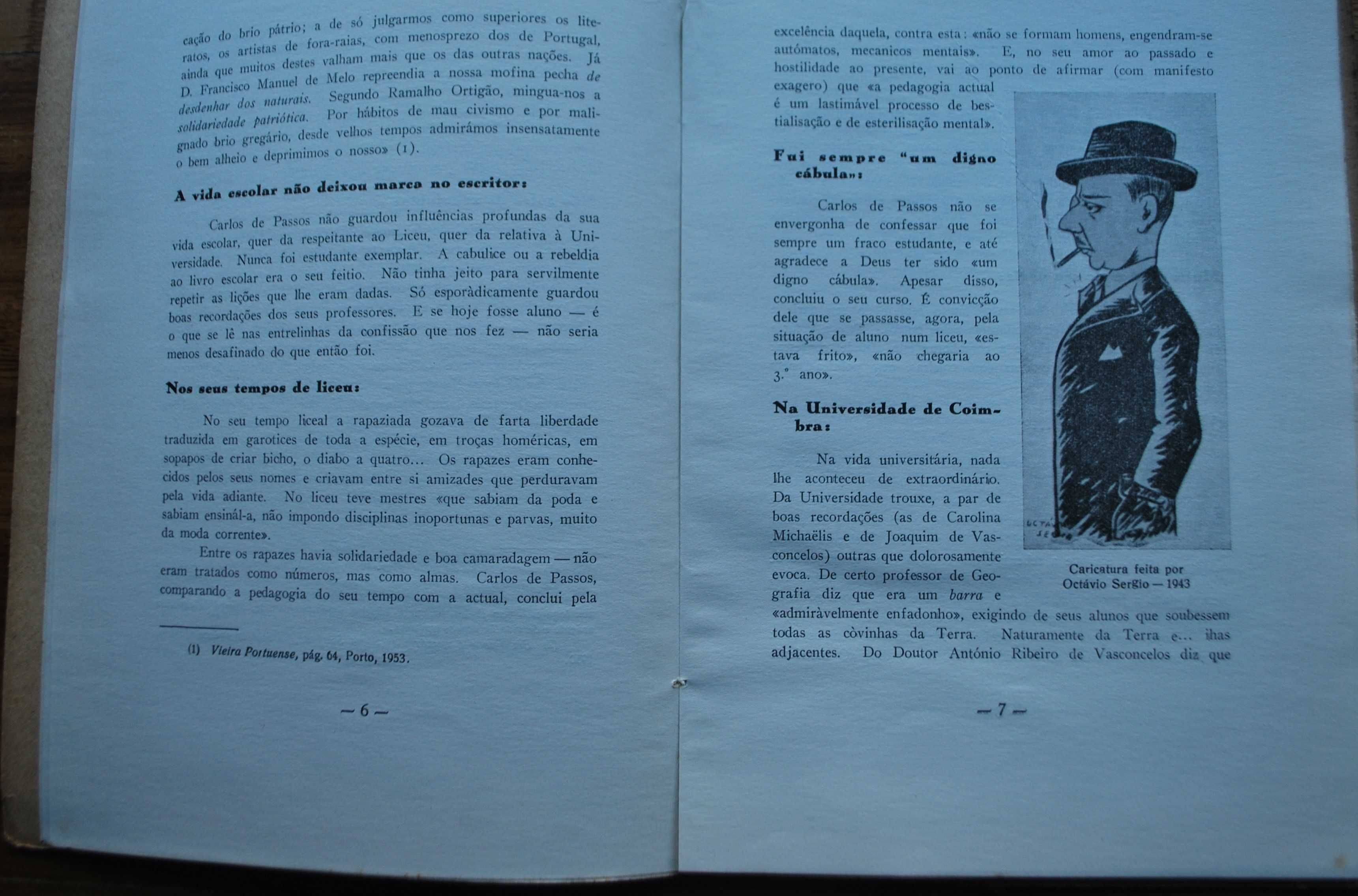 Perfil do Escritor Carlos de Passos - Ano Edição 1958 de Cruz Malpique