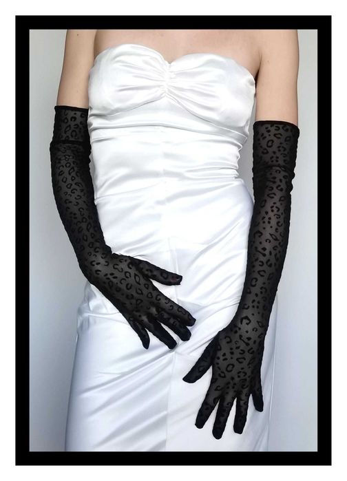 Zestaw: Rękawiczki w panterkę i koronkowa maska (uniwers.) #czarne