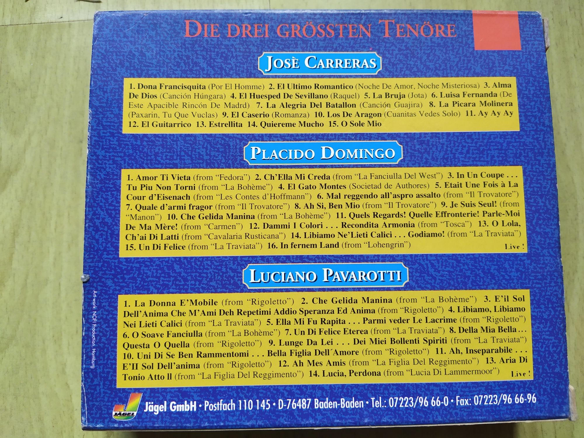 Die drei tenore Trzej tenorzy Pavarotti Carreras Placido Domingo 3 CD