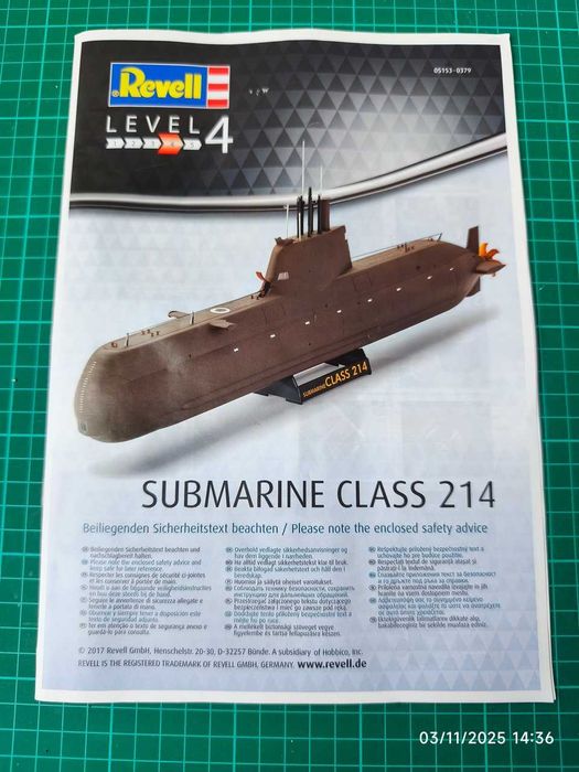 Kit Modelismo 1/144 - Revell Submarine Class 214 (Classe Tridente)