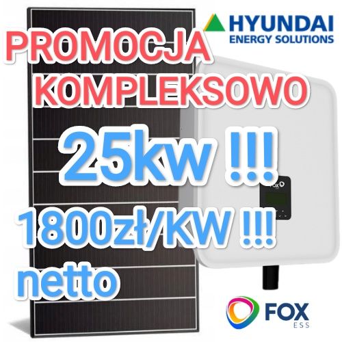 25kw Fotowoltaika HYUNDAI z montażem + Foxess