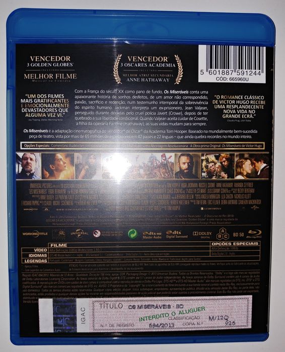 DVD blu-ray- Os Miseráveis - vencedor 3 óscares academia