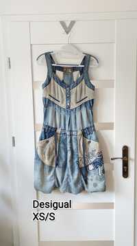 Piękna jeansowa sukienka Desigual XS/S niebieska letnia na lato denim