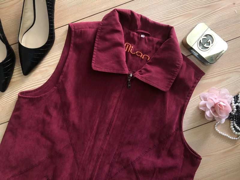Damska kamizelka bordo 3XL 2XL XXXL 46 48 bezrękawnik suwak kardigan