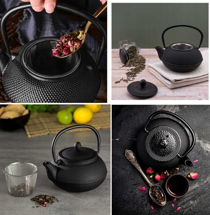 Duży Czajnik imbryk ŻELIWNY z sitkiem, zaparzacz do parzenia herbaty