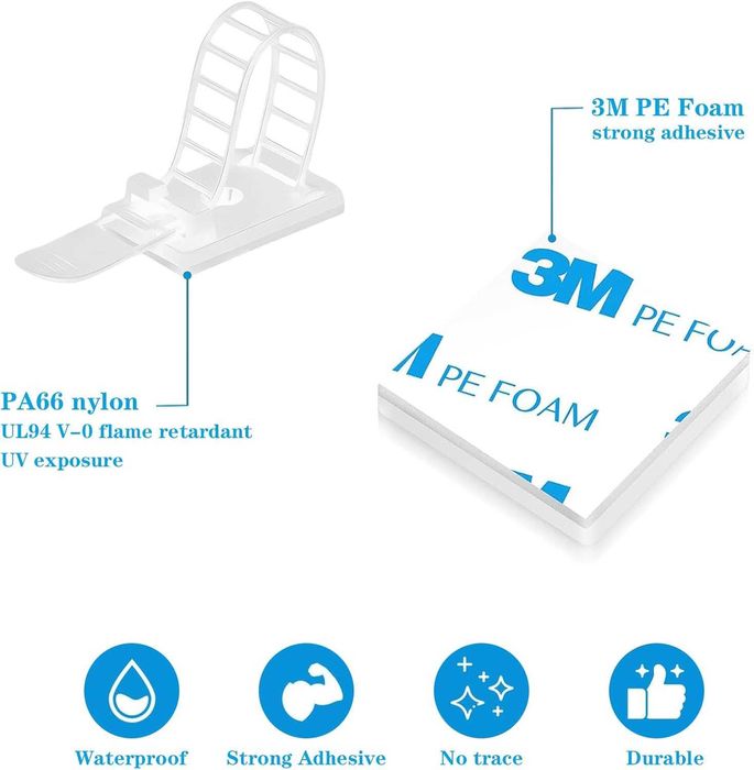 SZFUDIGO Organizer na biurko, opaski kablowe, samoprzylepne 50szt.