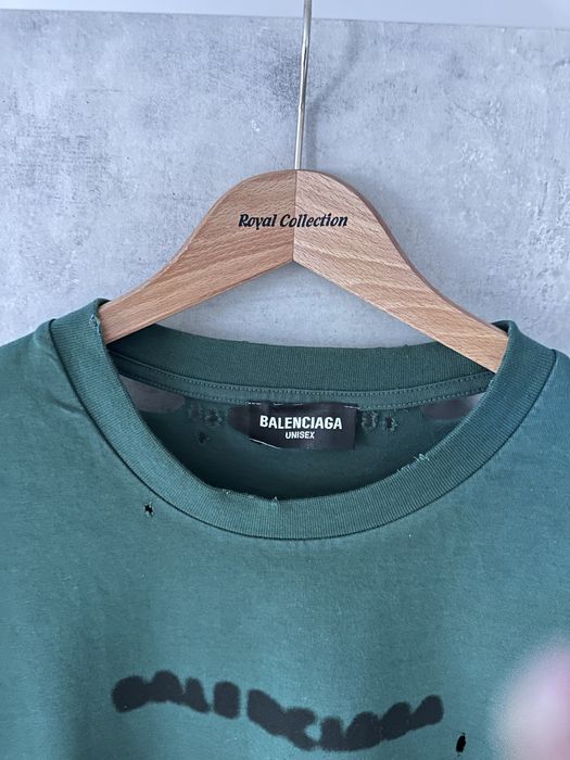 Balenciaga Unisex  t-shirt zielony z dziurami rozm.XL Nowa!