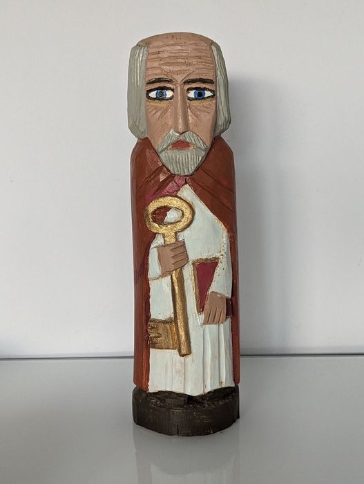 Rzeźba ludowa sygnowana Bronisław Dziopa Święty Piotr 1986 Kielce