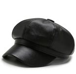 Nowa czapka z daszkiem damska eko skóra czarny 55-58cm