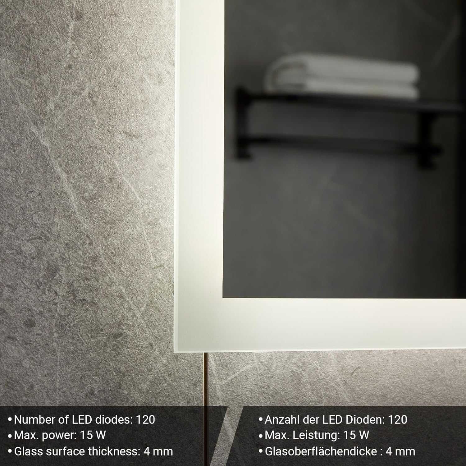 Aquamarin Lustro łazienkowe z oświetleniem LED,  A++ 80x60
