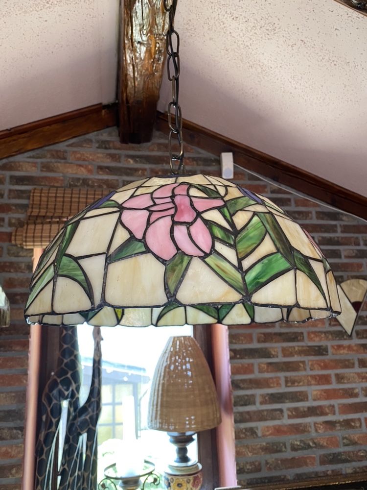 Lampa witrazowa zyrandol Tiffany plus 2 kinkiety handmade