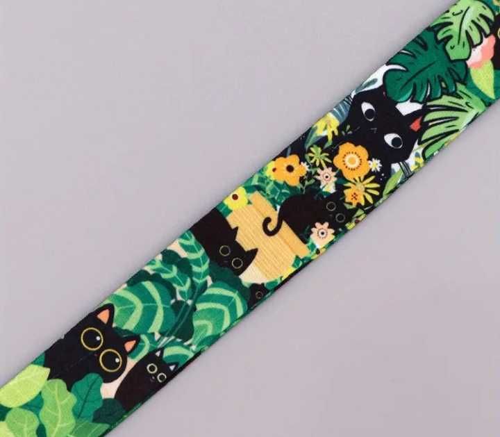 Smycz na klucze czarny kot monstera dzungla