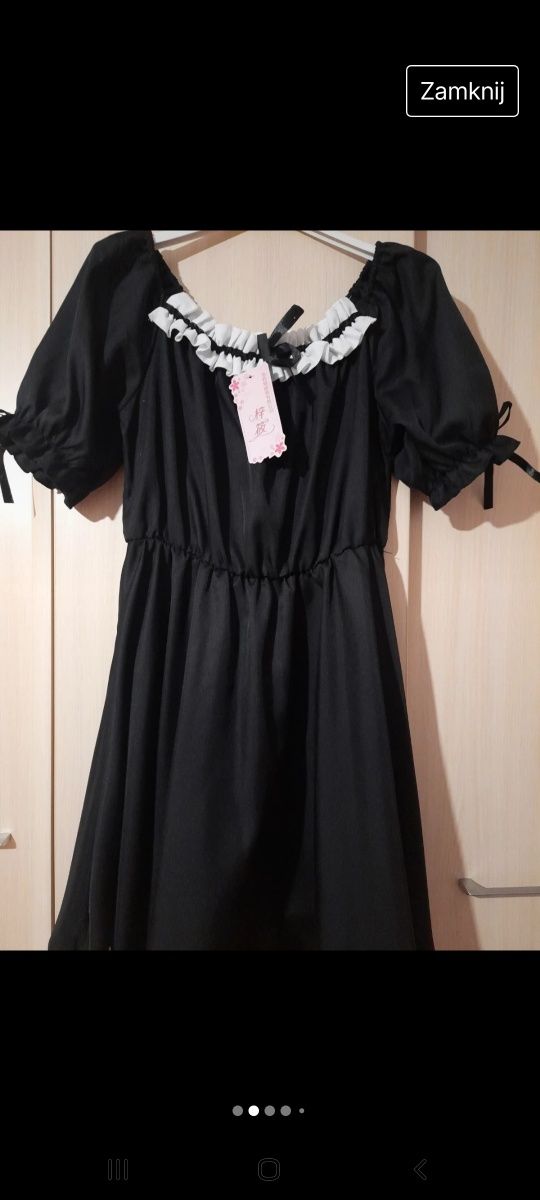 Sukienka czarna z białą falbanką M/L