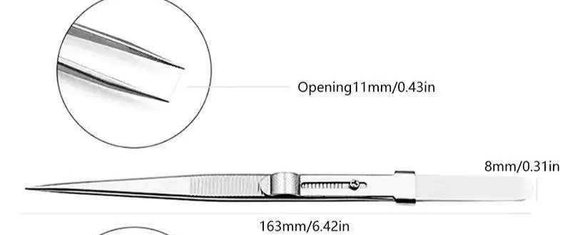 Пінцет з фіксатором 165мм для бісеру,страз,ювелірних робіт й тп