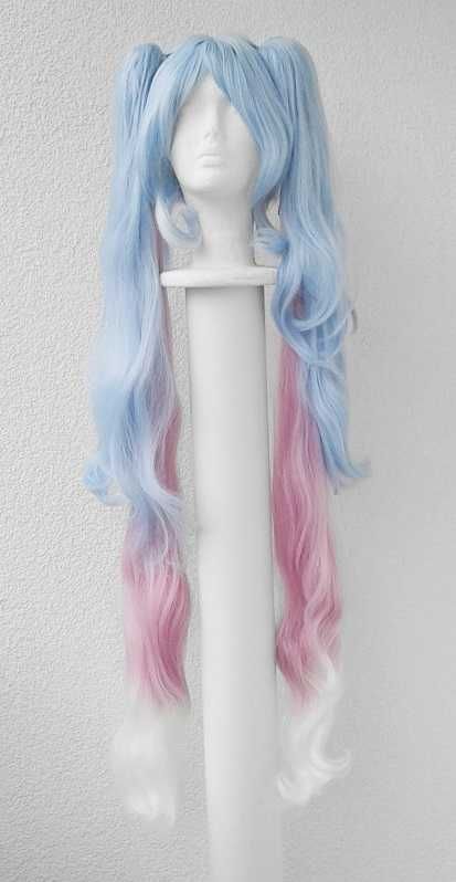 Hatsune Miku Snow cosplay wig długa błękitna różowa peruka z kitkami