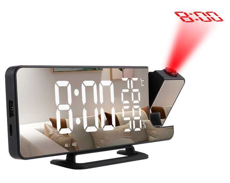 Zegar Elektroniczny LED Budzik Z PROJEKTOREM LASEROWYM Z RADIEM Lustro