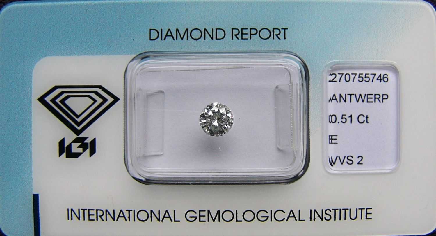 BRYLANT 0.51 ct VVS2 E 5,17 mm Certyfikat IGI Diament