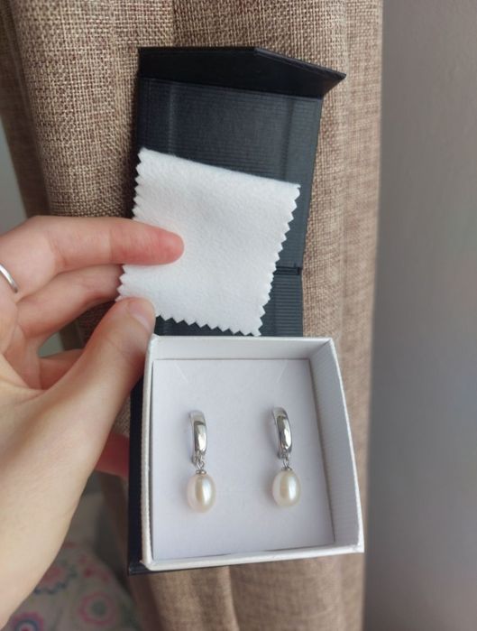 Натуральні перлини сережки,  кульчики - підвіски, перли