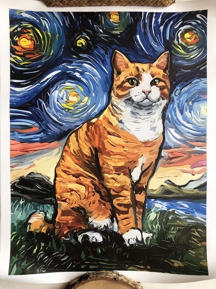 Gobelin na płótnie HD/Rudy Kot/Gwiaździsta Noc Van Gogh